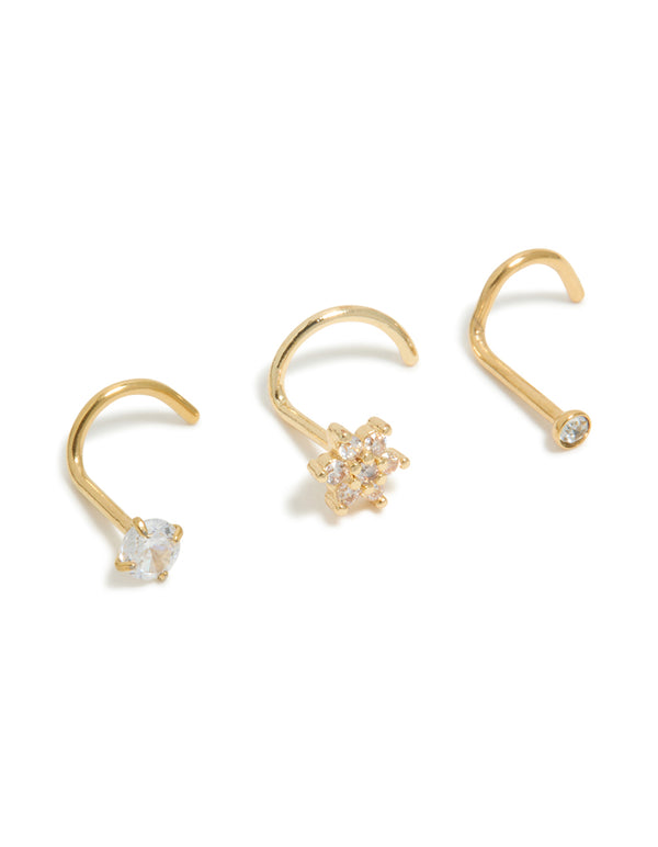 Gold Plated Surgical Steel Flower Nose Stud Pack