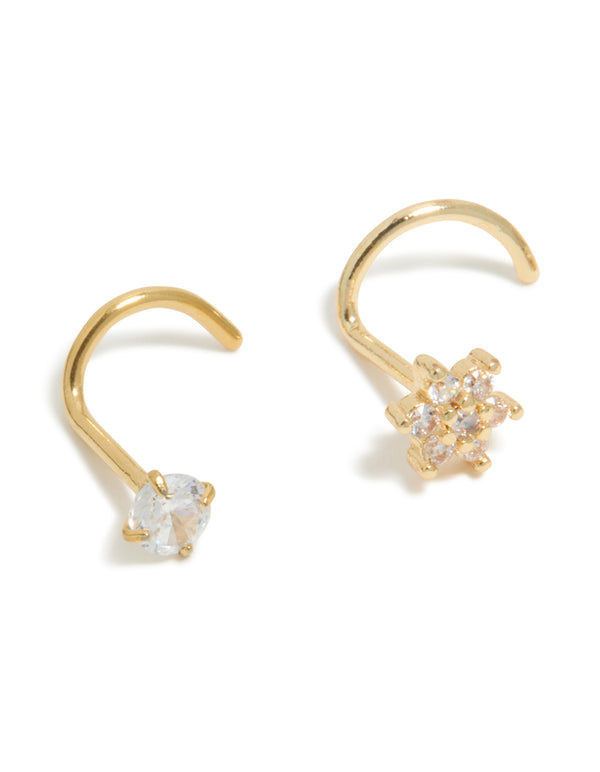Gold Plated Surgical Steel Flower Nose Stud Pack