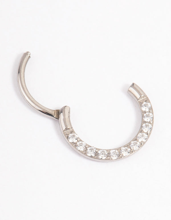 Titanium Cubic Zirconia Clicker Earring 7mm