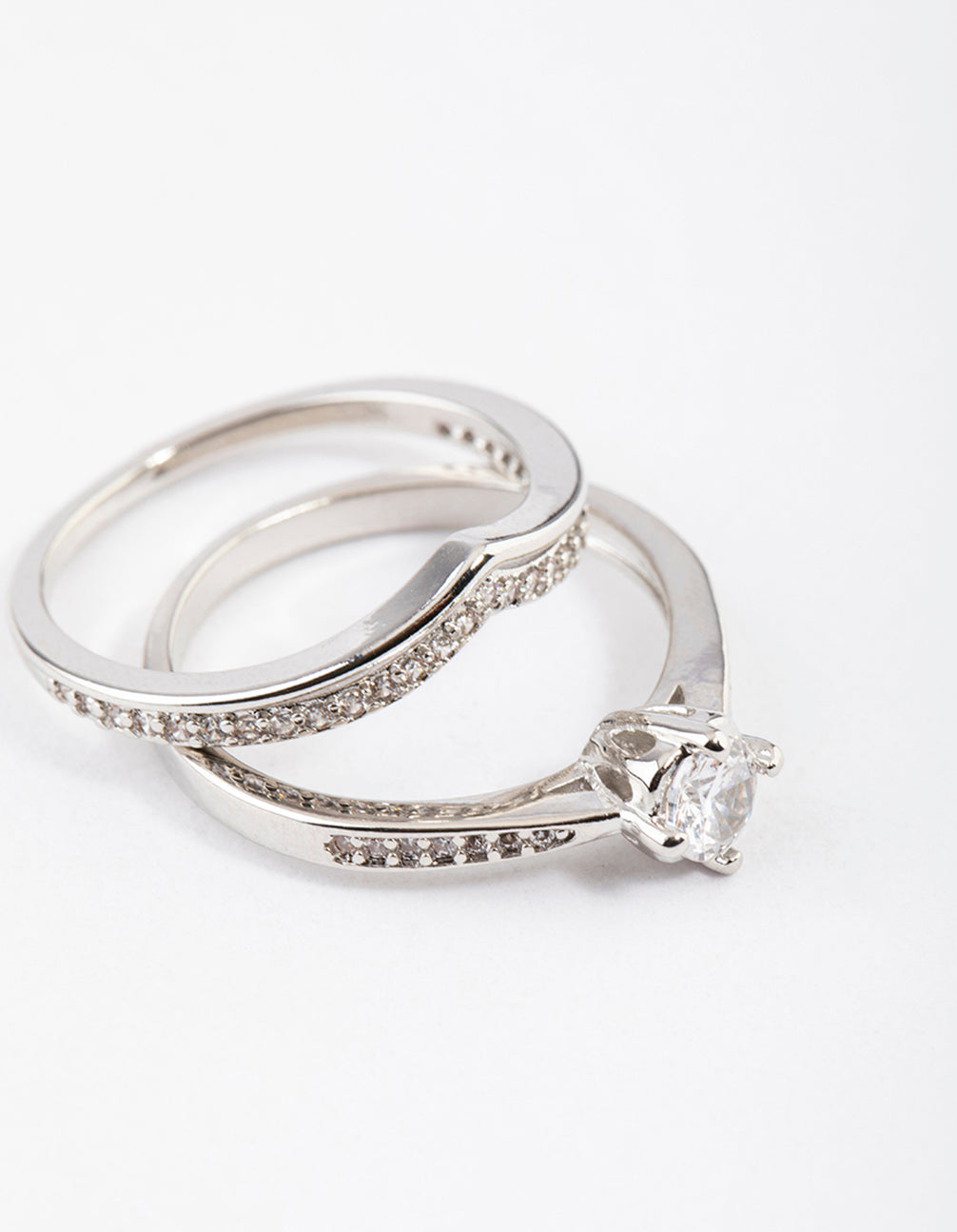 Silver Plated Glamorous V-Stack Ring Set