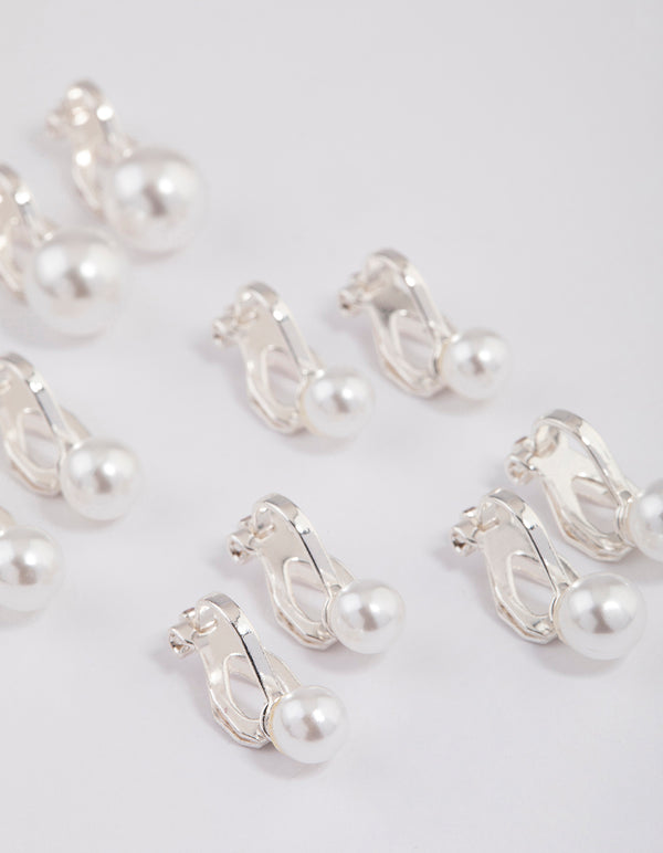 Silver Graduating Pearl Clip On Earrings 5-Pack