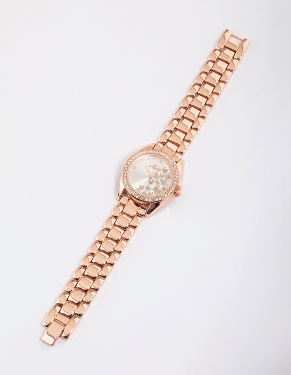 Rose Gold Butterfly Diamante Link Watch