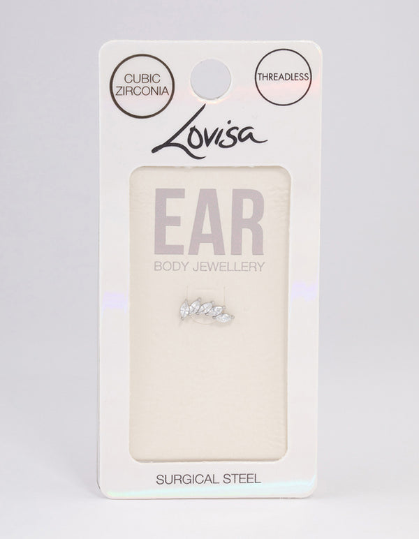 Surgical Steel Cubic Zirconia Leaf Stack Flat Back