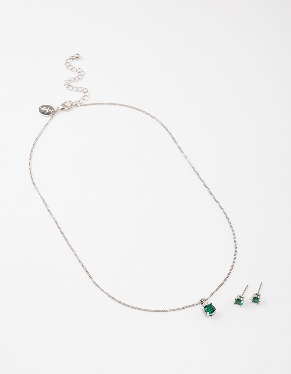 Silver Emerald Stone Jewellery Set