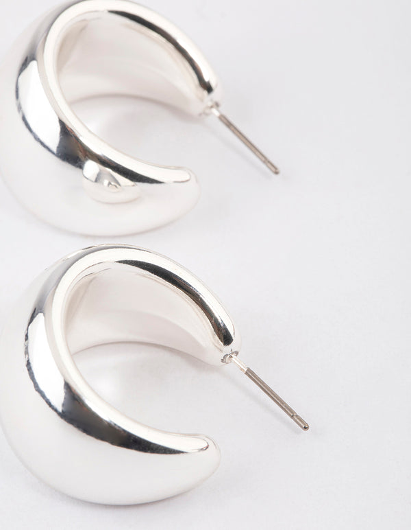 Silver Wide Chubby Hoop Earrings