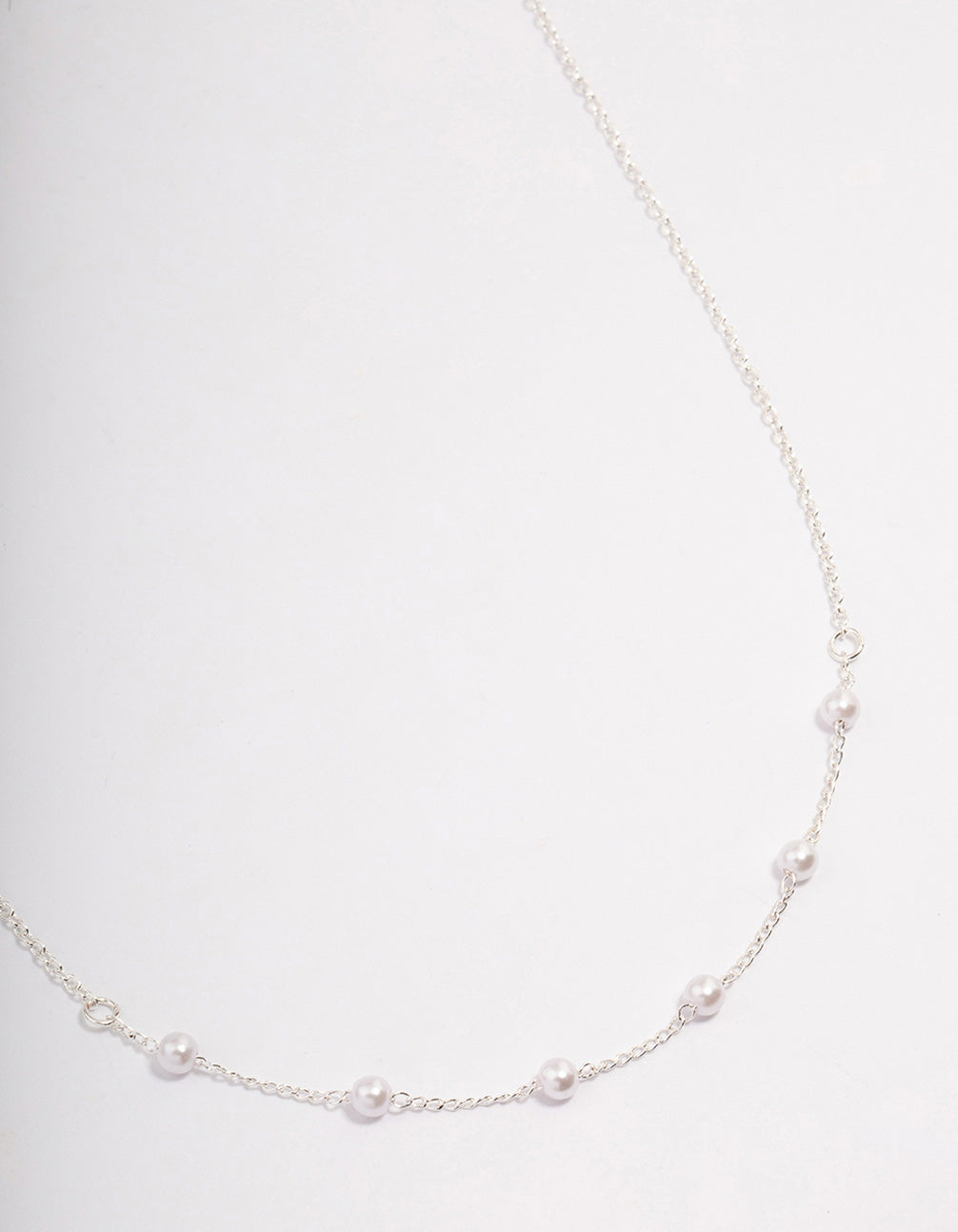 Silver Dainty Pearl Station Necklace