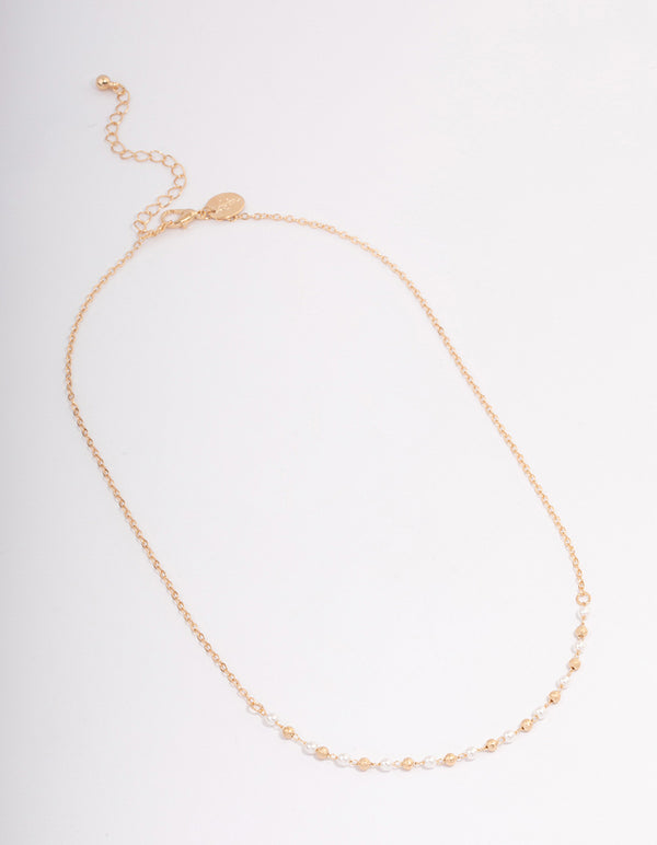 Gold Pearl & Gold Ball Necklace