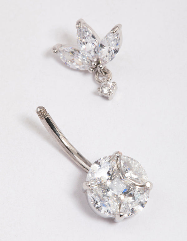 Surgical Steel Cubic Zirconia Triangular Fan Belly Ring