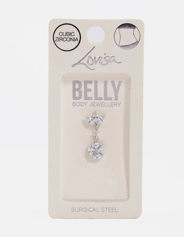 Surgical Steel Cubic Zirconia Triangular Fan Belly Ring