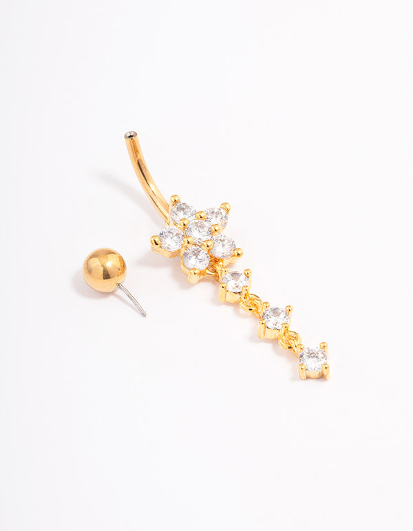 Gold Plated Surgical Steel Cubic Zirconia Triple Belly Ring