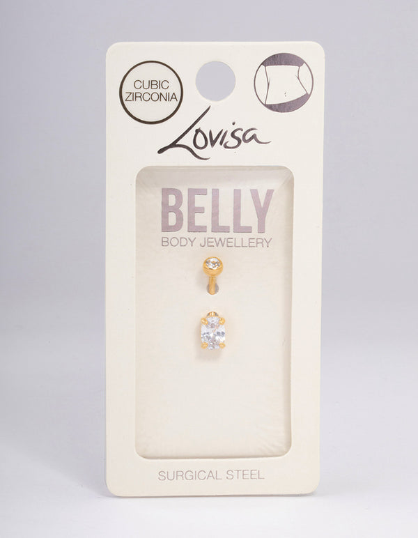 Gold Plated Surgical Steel Cubic Zirconia Classic Claw Belly Ring