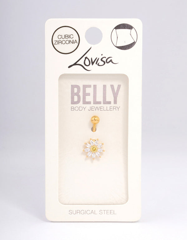 Gold Plated Surgical Steel Cubic Zirconia Cluster Small Belly Ring