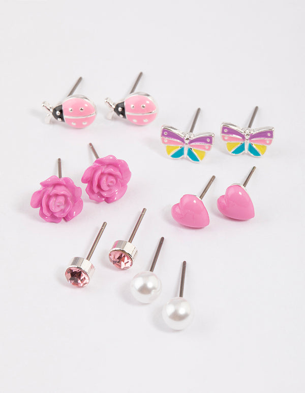 Kids Pink Rose Stud Earrings 6-Pack