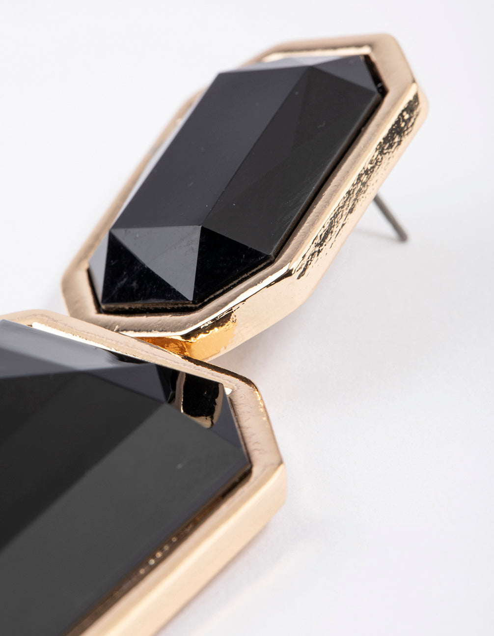 Gold Statement Square Double Stone Drop Earrings