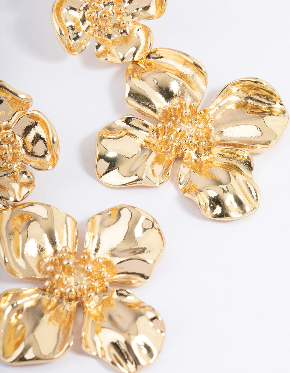 Gold Plated Double Gradual Flower Drop Earrings