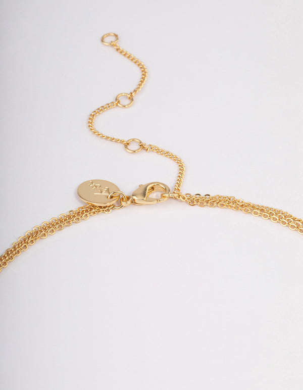 Gold Plated Layer Bar & Cross Layered Necklace