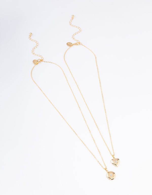 Gold Plated Circle & Heart Locket Necklace Pack