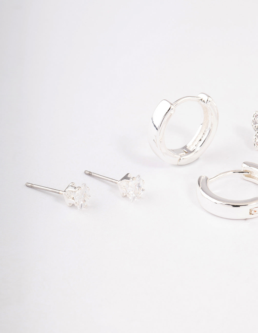 Silver Plated Brass Cubic Zirconia Double Butterfly Earring Pack