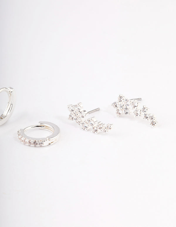 Silver Plated Brass Cubic Zirconia Daisy Chain Earrings Pack