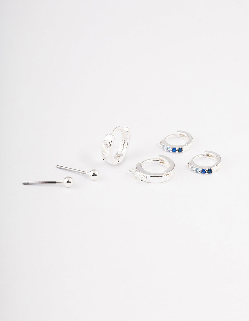 Silver Plated Brass Cubic Zirconia Statement Huggie Earrings Pack