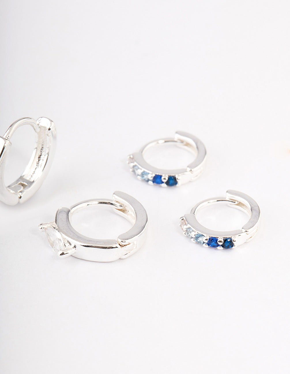Silver Plated Brass Cubic Zirconia Statement Huggie Earrings Pack