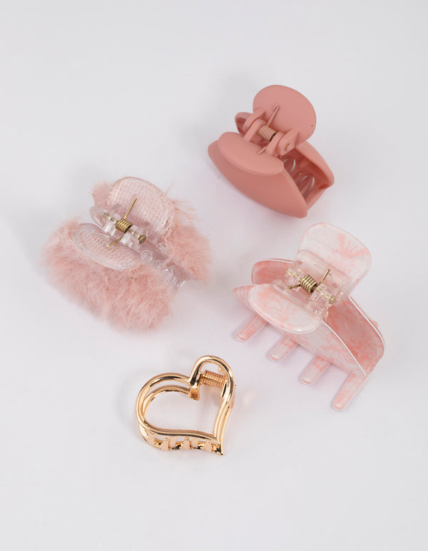 Mixed Fluffy Heart Claw Clip 4-Pack
