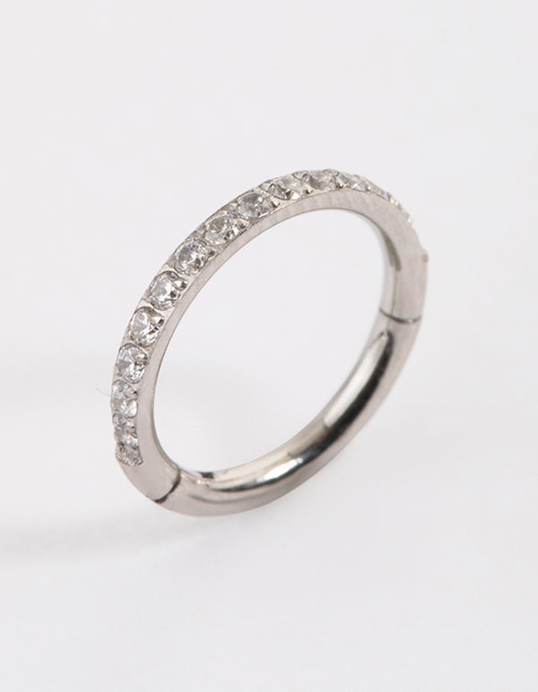 Surgical Steel Fine Pave Band Clicker Ring