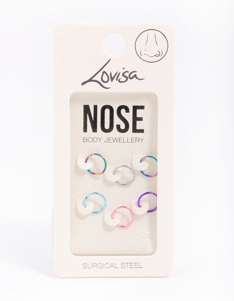 Surgical Steel Metallic Nose Ring 6-Pack - Main Image