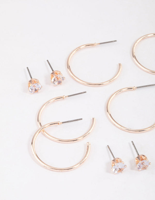 Rose Gold Classic Diamante & Hoop Earrings 8-Pack