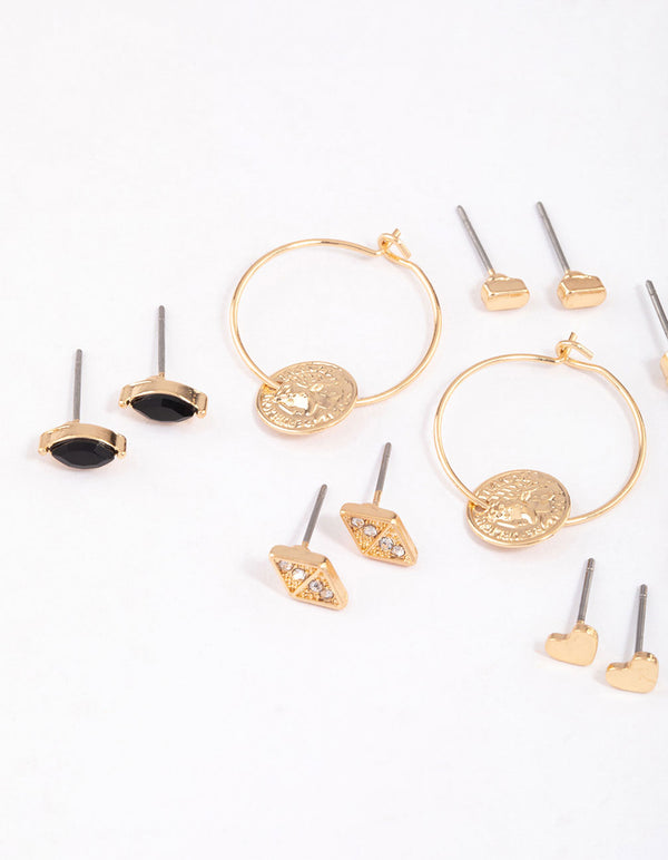 Gold Beaded & Coin Earrings 8-Pack