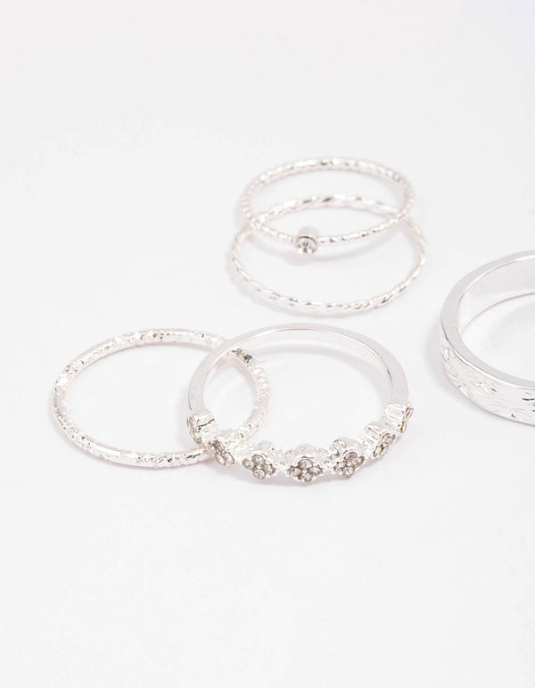 Silver Dainty Clover Ring Pack