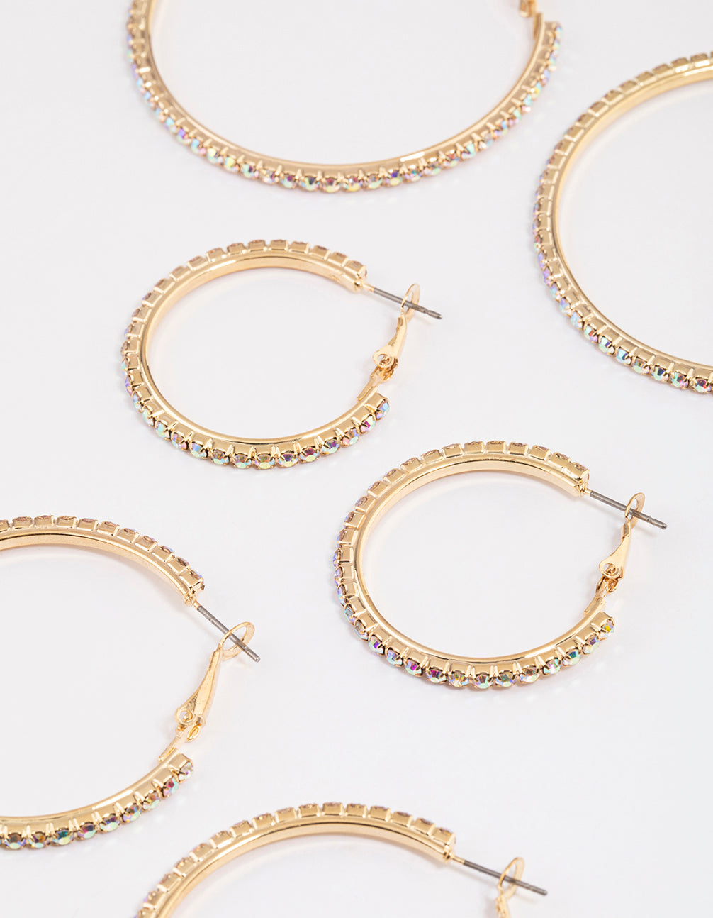 Gold Mixed Size Diamante Hoop Earrings
