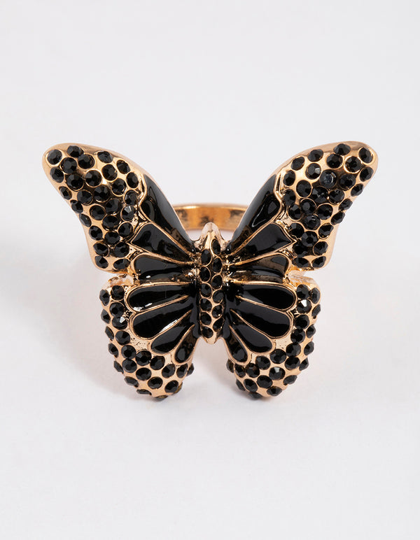 Black Grand Butterfly Cocktail Ring