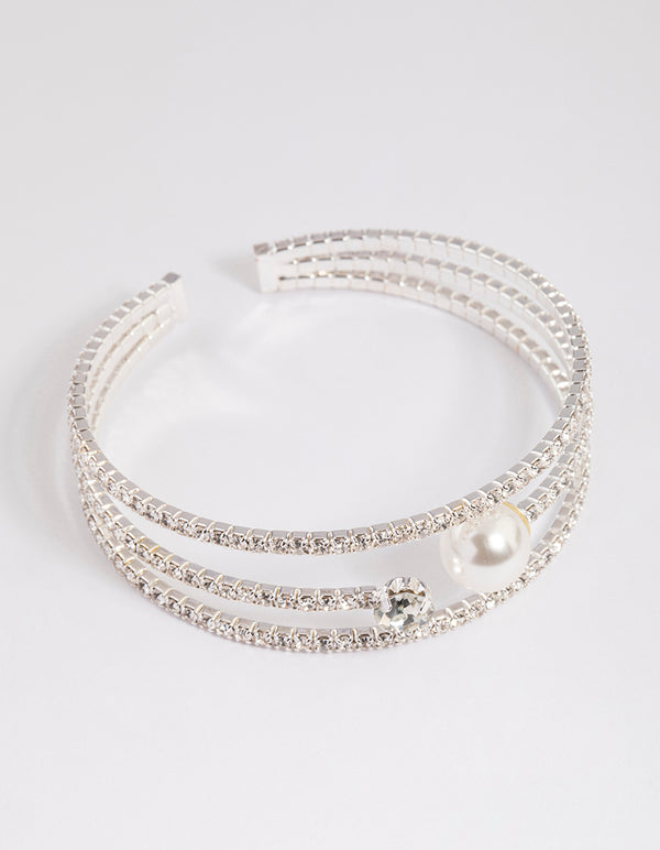 Silver Pearl Cup Chain Cuff
