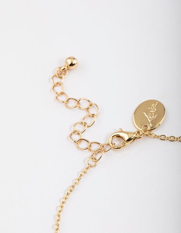 Gold Plated Cubic Zirconia Offset Baguette Freshwater Pearl Bracelet