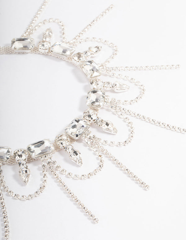 Silver Statement Diamante Tassel Choker