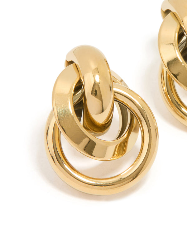 Waterproof Gold Plated Stainless Steel Knotted Link Drop Earrings