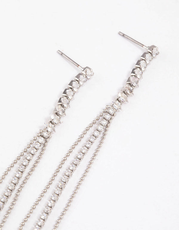 Silver Cubic Zirconia Skinny Stranded Drop Earrings