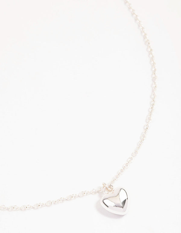 Silver Mini Puffy Heart Pendant Necklace