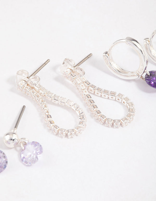 Silver Plated Brass Cubic Zirconia Cup Chain Earring 6-Pack