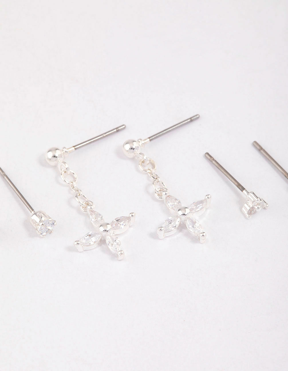 Silver Plated Brass Cubic Zirconia Drop Flower Earring 6-Pack