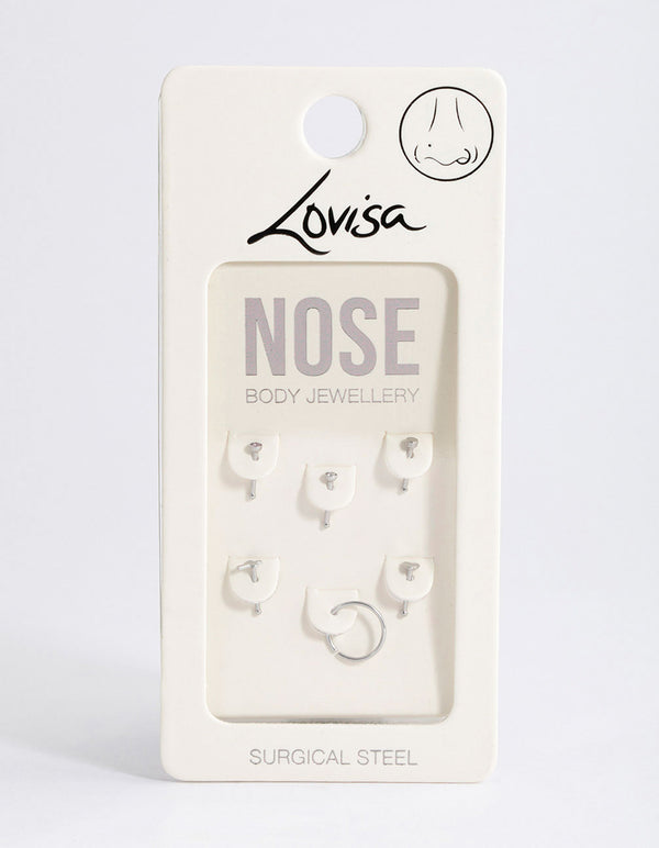 Surgical Steel Cubic Zirconia Nose Stud 6-Pack