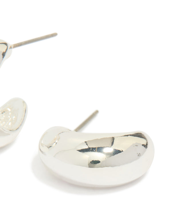 Silver Chubby Teardrop Huggie Earrings