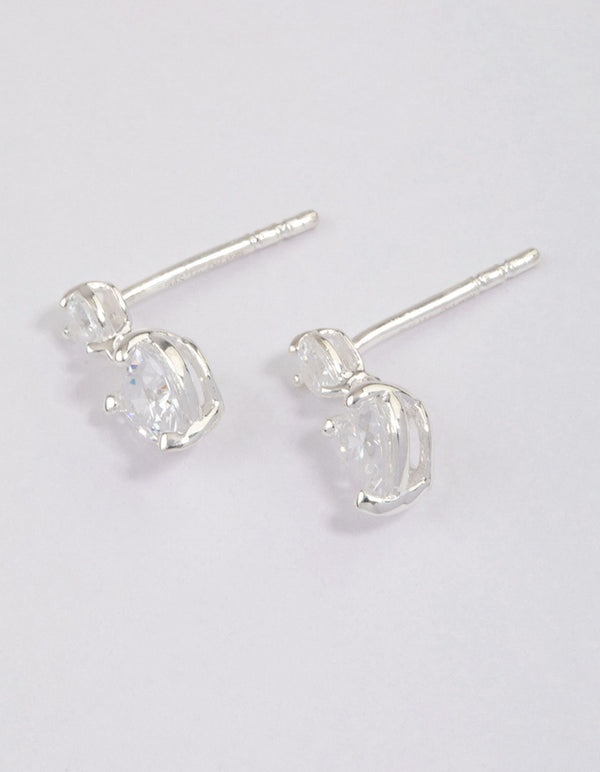 Sterling Silver Cubic Zirconia Heart Stud & Drop Earrings
