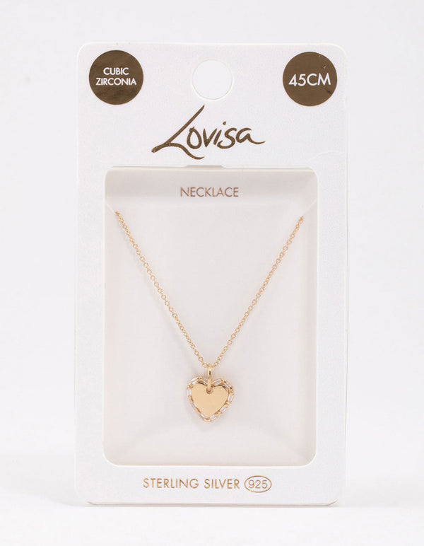 Gold Plated Sterling Silver Baguette Heart Necklace