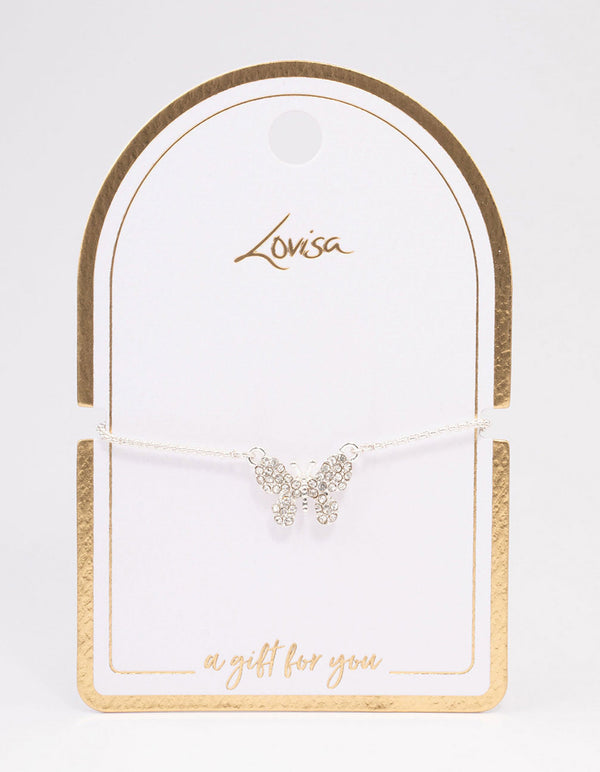 Silver Paved Butterfly Toggle Bracelet