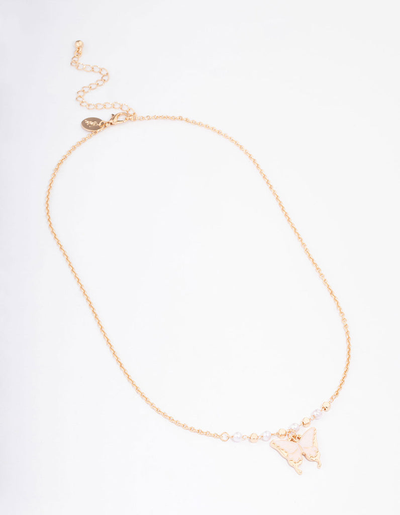 Gold Pearl Butterfly Short Necklace Lovisa