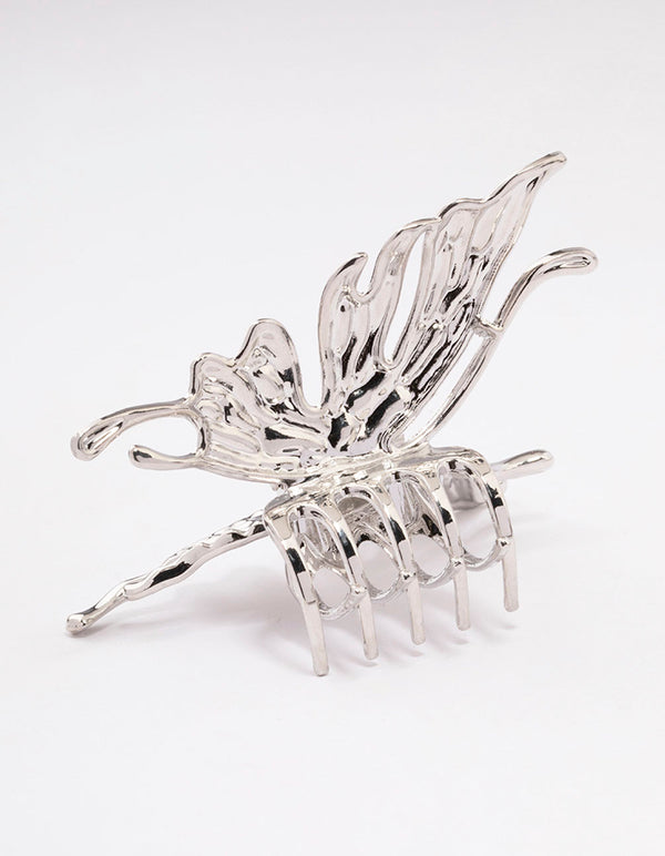 Silver Melted Butterfly Hair Claw Clip