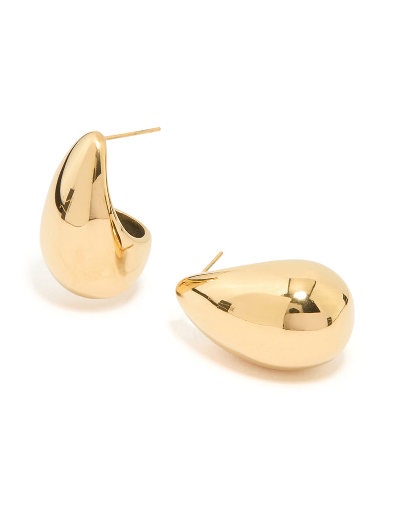 Waterproof Gold Plated Stainless Steel Large Teardrop Earrings