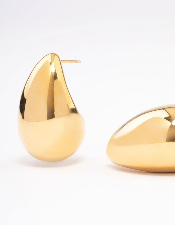 Waterproof Gold Plated Stainless Steel Large Teardrop Earrings
